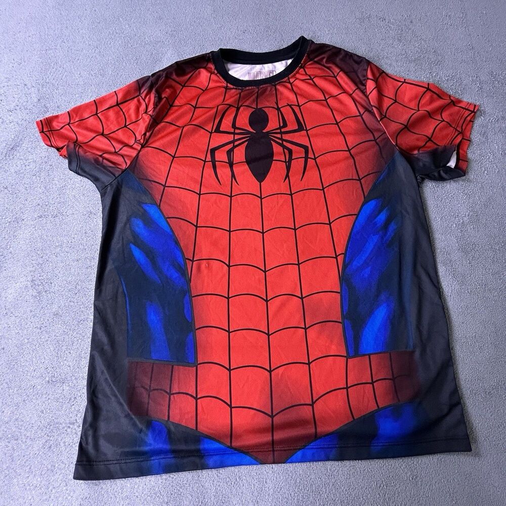 Marvel Spider-Man Costume Graphic T-Shirt Mens Large Red Blue All-Over Print